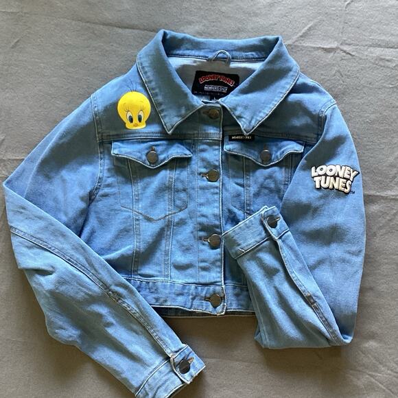 Looney Tunes Members Only Denim Jacket - Large - Tweety Sylvester 90s Streetwear - Picture 3 of 13